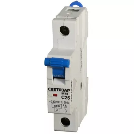 Выключатель автоматический СВЕТОЗАР 1-полюсный, 25 A, &quot;C&quot;, откл. сп. 6 кА, 230 / 400 В SV-49061-25-C купить в Ноябрьске