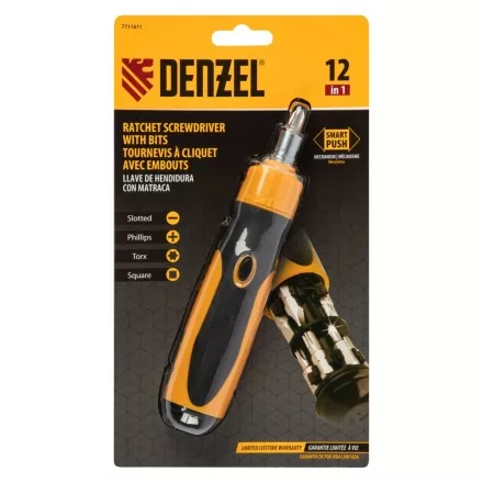 Отвертка реверсивная Denzel 7711611, механизм SmartPush 12 шт, S2 купить в Ноябрьске