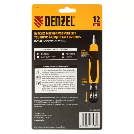 Отвертка реверсивная Denzel 7711611, механизм SmartPush 12 шт, S2 купить в Ноябрьске