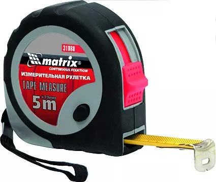 Рулетка Continuous  fixation 7,5 м х 25 мм обрезиненный корпус плавная фиксация  MATRIX 31090 купить в Ноябрьске