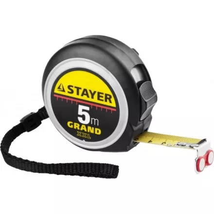 Рулетка STAYER GRAND, корпус с противоскользящим напылением, упрочненное полотно, 5м/19мм 552021 купить в Ноябрьске