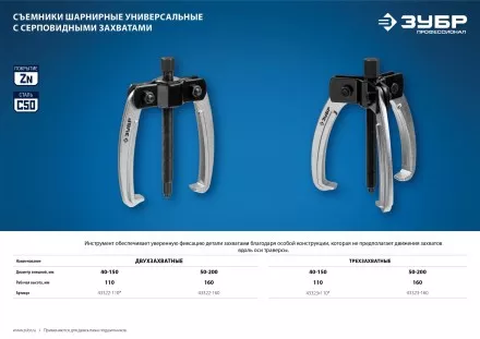 Съемники шарнирные 3-захватные с серповидными захватами серия ПРОФЕССИОНАЛ купить в Ноябрьске