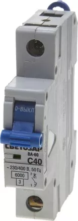 Выключатель автоматический СВЕТОЗАР 1-полюсный, 40 A, &quot;C&quot;, откл. сп. 6 кА, 230 / 400 В SV-49061-40-C купить в Ноябрьске