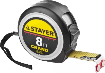 Рулетка STAYER GRAND, корпус с противоскользящим напылением, упрочненное полотно, 8м/25мм 552119 купить в Ноябрьске