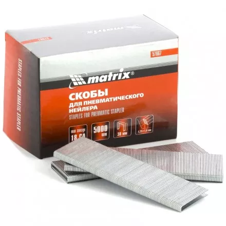 Скобы 18GA для пнев. степлера 1,25х1,0мм длина 16 мм ширина 5,7 мм 5000 шт MATRIX 57653 купить в Ноябрьске