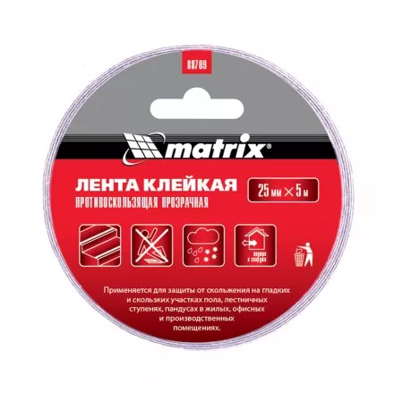 Лента клейкая противоскользящая прозрачная 25 мм x 5 м Matrix 88709 купить в Ноябрьске