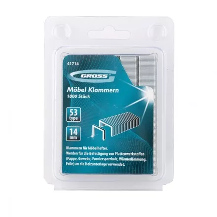 Скобы 14 мм для мебельного степлера усиленные тип 53 1000 шт GROSS 41714 купить в Ноябрьске