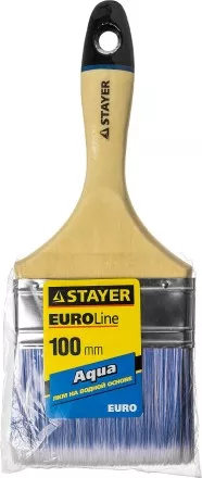 Кисть плоская STAYER &quot;EURO&quot;, &quot;AQUA&quot; для воднодисперсионных и акриловых ЛКМ, искусств щетина, деревян ручка, 4&quot;/100мм 01062-100 купить в Ноябрьске