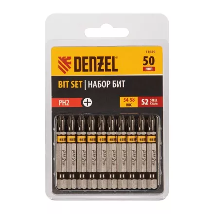 Бита PH2х50, сталь S2, шестигранный профиль, 10 шт. Е 6,3 Denzel 11649 купить в Ноябрьске