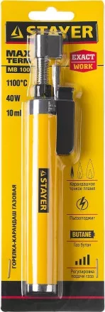 Газовая горелка-карандаш &quot;MaxTerm&quot;, STAYER &quot;MASTER&quot; 55560, с пьезоподжигом, регулировка пламени, 1100С 55560 купить в Ноябрьске