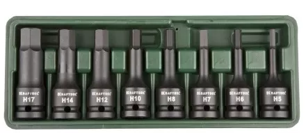 Торцовые головки KRAFTOOL &quot;INDUSTRIE QUALITAT&quot; ударные в наборе, (1/2&quot;), Cr-Mo, фосфат., HEX, H5-H17, 8 шт. 27950-H8 купить в Ноябрьске