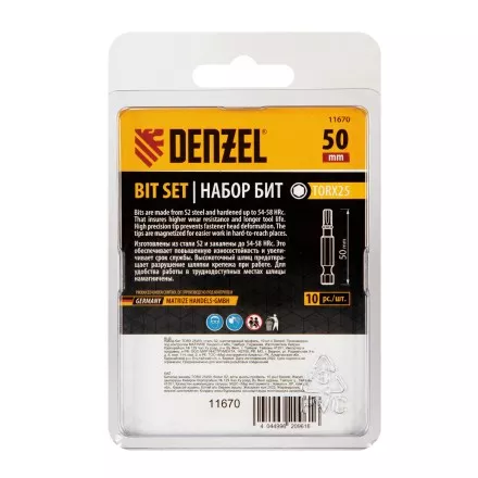 Бита TX 25х50, сталь S2, шестигранный профиль, 10 шт. Е 6,3 Denzel 11670 купить в Ноябрьске