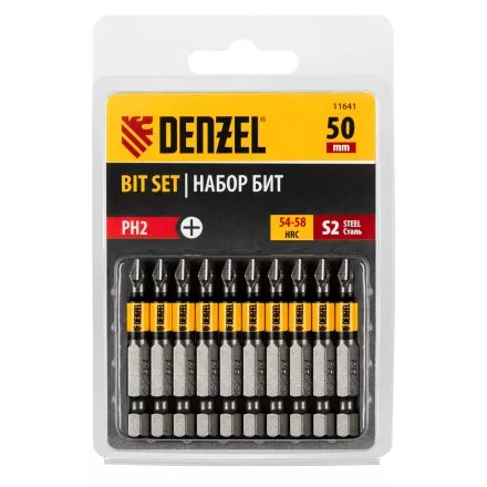 Бита PH2х50, сталь S2, цилиндр., 10 шт. Е 6,3 Denzel 11641 купить в Ноябрьске