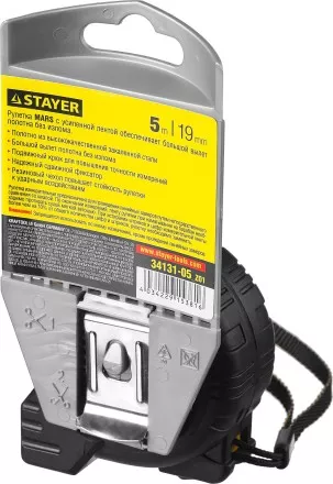 Рулетка STAYER &quot;PROFI&quot; &quot;MARS&quot;, обрезиненный корпус, 5мх19мм 34131-05 купить в Ноябрьске