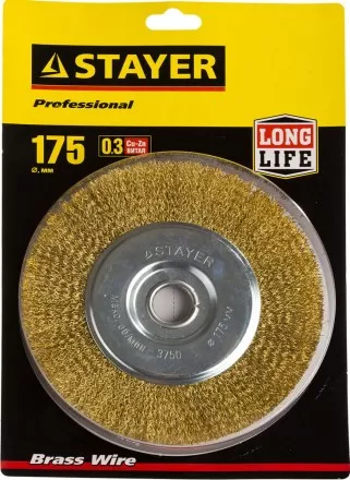 STAYER &quot;PROFESSIONAL&quot;. Щетка дисковая для УШМ, витая стальная латунированная проволока 0,3мм, 175ммх22мм 35122-175 купить в Ноябрьске