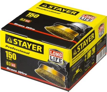 STAYER &quot;PROFESSIONAL&quot;. Щетка чашечная для УШМ, витая стальная латунированная проволока 0,3мм, 150ммхМ14 35125-150 купить в Ноябрьске
