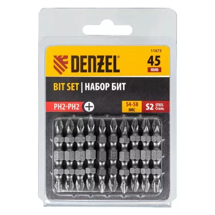 Бита двухсторонняя, PH2-PH2 х 45 мм, сталь S2, 10 шт. Denzel 11673 купить в Ноябрьске