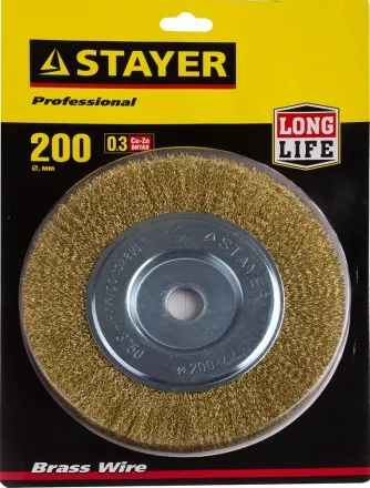 STAYER &quot;PROFESSIONAL&quot;. Щетка дисковая для УШМ, витая стальная латунированная проволока 0,3мм, 200ммх22мм 35122-200 купить в Ноябрьске