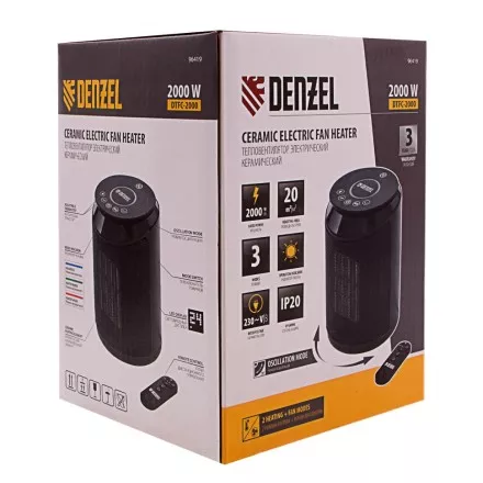 Тепловентилятор электрический керамический Denzel DTFC-2000, пульт, 3 режима, вентилятор, нагрев 1000/2000 Вт 96419 купить в Ноябрьске