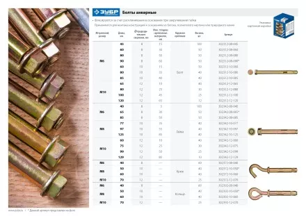 ЗУБР 10 х 60 мм, 50 шт, анкерный болт, Профессионал (302312-10-060) купить в Ноябрьске