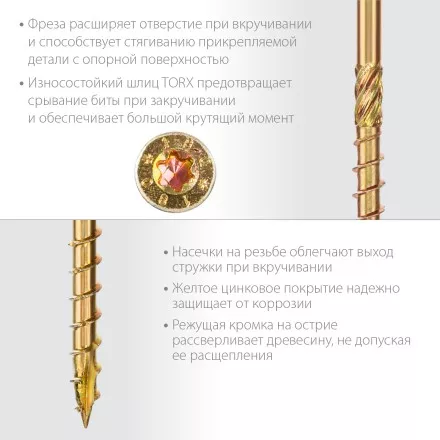 ЗУБР КС-П, 80 х 4.5 мм, TX25, потайная головка, желтый цинк, 100 шт, конструкционный саморез, Профессионал (30041-45-080) купить в Ноябрьске