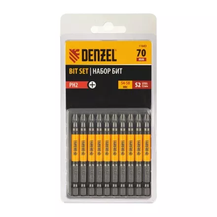 Бита PH2х70, сталь S2, цилиндр., 10 шт. Е 6,3 Denzel 11643 купить в Ноябрьске