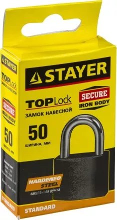 Замок STAYER &quot;STANDARD&quot; навесной, металлический корпус, закаленная дужка, 50 мм 37160-50 купить в Ноябрьске