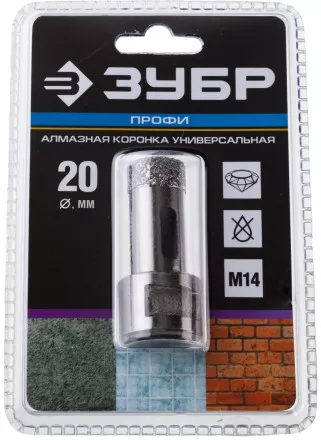 Алмазная коронка ЗУБР &quot;ПРОФЕССИОНАЛ&quot; универсальная для УШМ, сухое сверление, алмазы на вакуумной пайке,  посадка М14, d=16мм 29865-16 купить в Ноябрьске