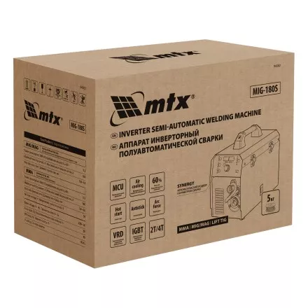 Аппарат инвертор. полуавтомат. cварки MTX MIG-180S 94302, 180A, ПВ 60%, катушка 5 кг купить в Ноябрьске