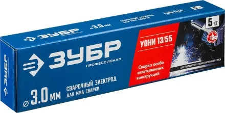 ЗУБР Д 3.0 х 350 мм, 5 кг в коробке, УОНИ 13/55 с основным покрытием, электрод сварочный, Профессионал (40025-3.0) купить в Ноябрьске