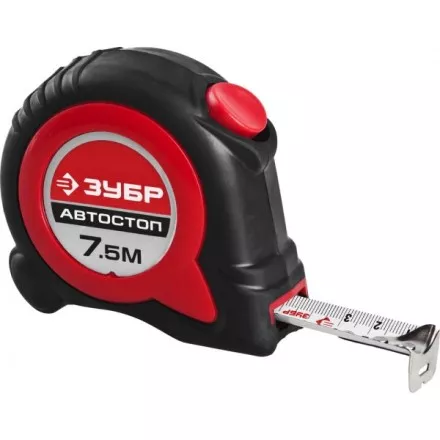 Рулетка ЗУБР &quot;МАСТЕР&quot;, двухкомпонентный корпус, автостоп, 7,5м/25мм 34052-08-25 купить в Ноябрьске