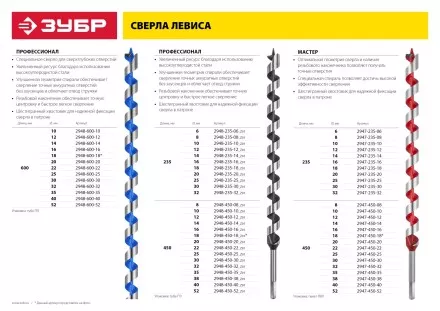 ЗУБР. Сверло по дереву, спираль Левиса, HEX хвостовик, 25х600мм 2948-600-25 купить в Ноябрьске