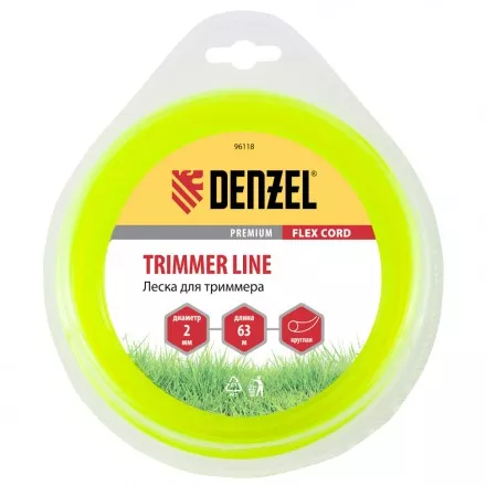 Леска для триммера круглая 2 мм х 63 м блистер Flex cord Denzel 96118 купить в Ноябрьске
