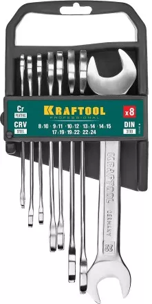 Наборы ключей гаечных рожковых KRAFTOOL, Cr-V, DIN 3110, на пластиковой подвеске 27033-H8C купить в Ноябрьске