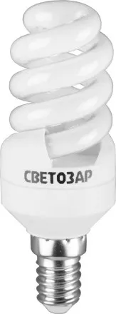 Энергосберегающая лампа СВЕТОЗАР &quot;КОМПАКТ&quot; спираль,цоколь E14(миньон),Т2,теплый белый свет(2700 К), 10000час, 9Вт(45) 44351-09_z01 купить в Ноябрьске
