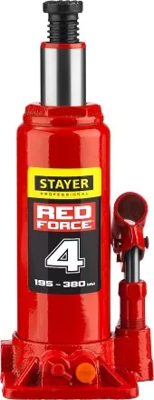 Домкрат гидравлический бутылочный &quot;RED FORCE&quot;, 4т, 195-380 мм, в кейсе, STAYER 43160-4-K 43160-4-K_z01 купить в Ноябрьске