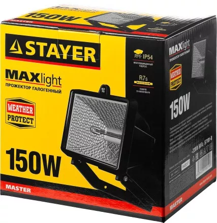 Прожектор STAYER &quot;MASTER&quot; MAXLight галогенный, с дугой крепления под установку, черный, 150Вт 57101-B купить в Ноябрьске