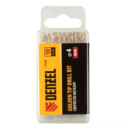 Сверло по металлу, 4 мм, HSS-Tin, Golden Tip, 10 шт. Denzel 717209 купить в Ноябрьске