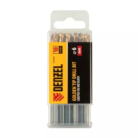 Сверло по металлу Denzel, 6 мм, HSS-Tin, Golden Tip, 10 шт. 717215 купить в Ноябрьске