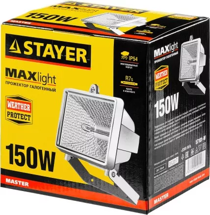 Прожектор STAYER &quot;MASTER&quot; MAXLight галогенный, с дугой крепления под установку, белый, 150Вт 57101-W купить в Ноябрьске