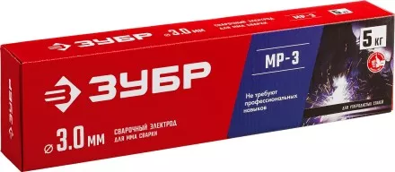 ЗУБР Д 3.0 х 350 мм, 5 кг в коробке, МР-3 рутиловый, электрод сварочный (40015-3.0) купить в Ноябрьске