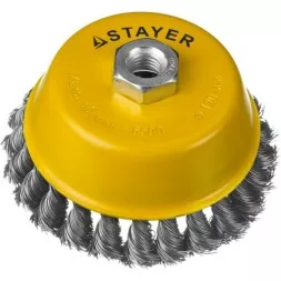 STAYER &quot;PROFESSIONAL&quot;. Щетка чашечная для УШМ, жгутированная стальная проволока 0,5мм, 120ммхМ14 35128-120