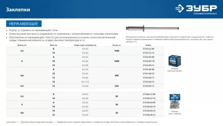 ЗУБР 4.0 x 8 мм, 50 шт, нержавеющие заклепки, Профессионал (313166-40-08) купить в Ноябрьске