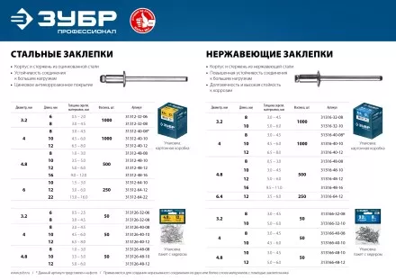 ЗУБР 4.0 x 8 мм, 50 шт, нержавеющие заклепки, Профессионал (313166-40-08) купить в Ноябрьске