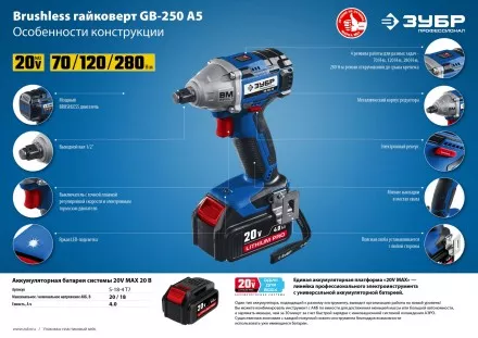 Ударный гайковерт аккумуляторный BL-motor 2 АКБ GB-250 A5 серия ПРОФЕССИОНАЛ купить в Ноябрьске