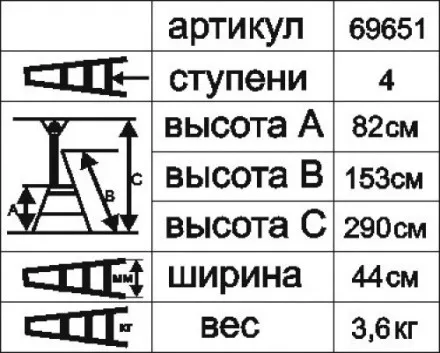 Стремянка алюминиевая Энкор 4 ступени 69651 купить в Ноябрьске