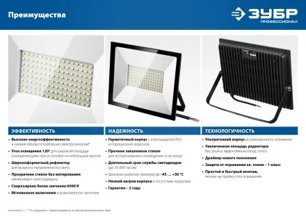 ЗУБР ПСК-50, 50 Вт, 6500 К, IP 65, светодиодный прожектор, Профессионал (57141-50) купить в Ноябрьске