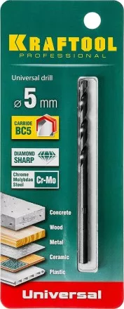 Сверло &quot;UNIVERSAL&quot; по бетону, металлу, дереву, KRAFTOOL PROFESSIONAL 29172-090-5, 5 х 90 мм 29172-090-5_z01 купить в Ноябрьске