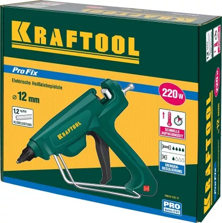 Пистолет клеевой (термоклеящий) &quot;PRO&quot;, KRAFTOOL 06843-220-12, эл, двухкомп корпус, рабоч темп 193град, выход клея 1,2кг/час, d=12мм, 220Вт 06843-220-12 купить в Ноябрьске