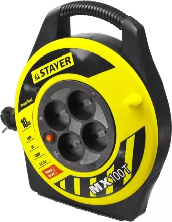 Удлинитель на катушке &quot;MX100T&quot;, 10 м, 4 гнезда, ПВС 2x0,75 кв мм, 1300 Вт, STAYER 55071-10 купить в Ноябрьске